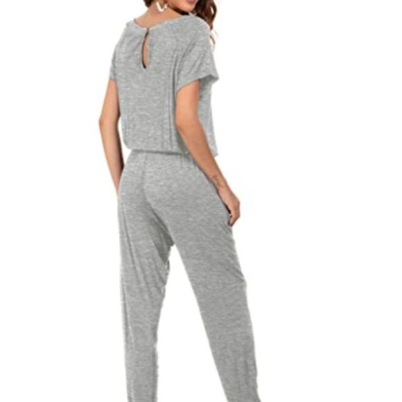 WomensCasual Short Sleeve Elastic Waist Jumpsuits - Picture 3 of 7